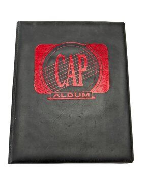 Vintage CAP Album Milk Caps Pogs Portfolio Binder with 29 Pogs 8 Pages Black